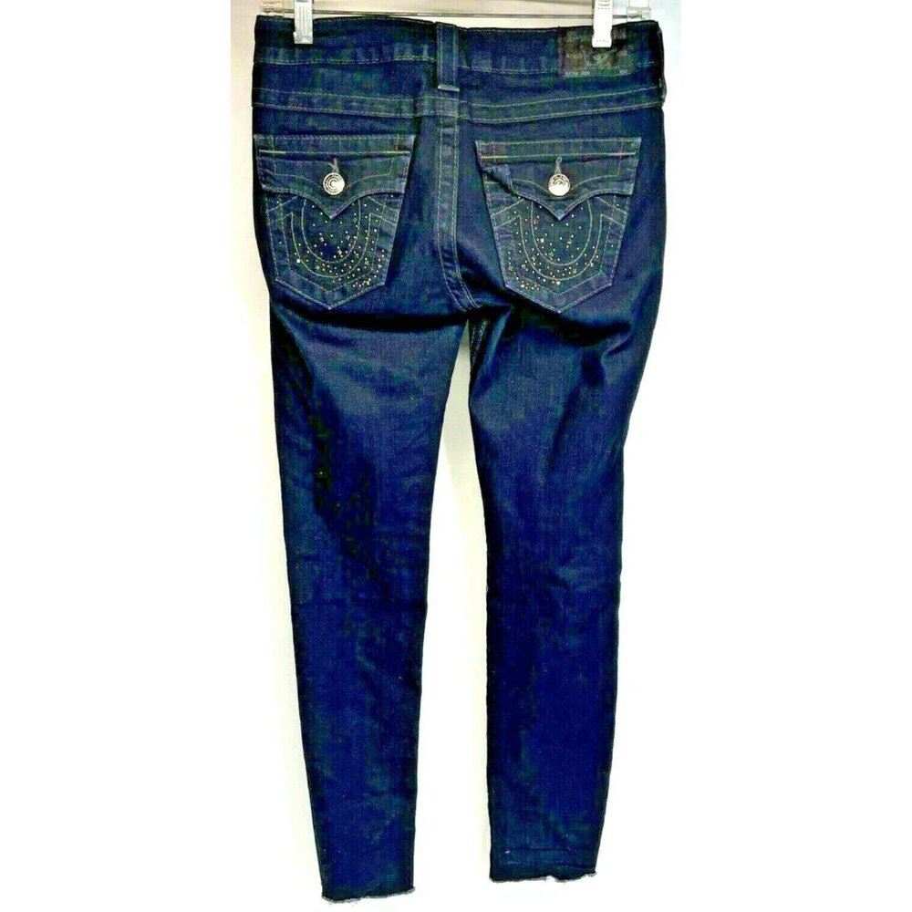 True Religion World Tour Jodie Womens Jeans Size 27 Stretch Denim Raw Hem Dark W - Picture 3 of 10